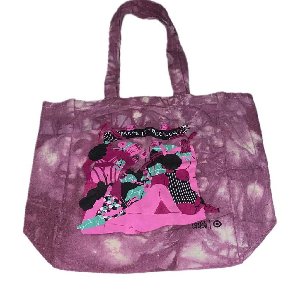Canvas Tote Bag  Purple White Tie-Dye Painted Design Whimsical NWOT